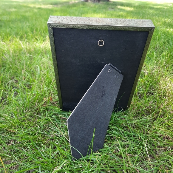 Vintage Handmade Dried Floral and Faux Floral Gold Metal Framed Art - Picture 7 of 9